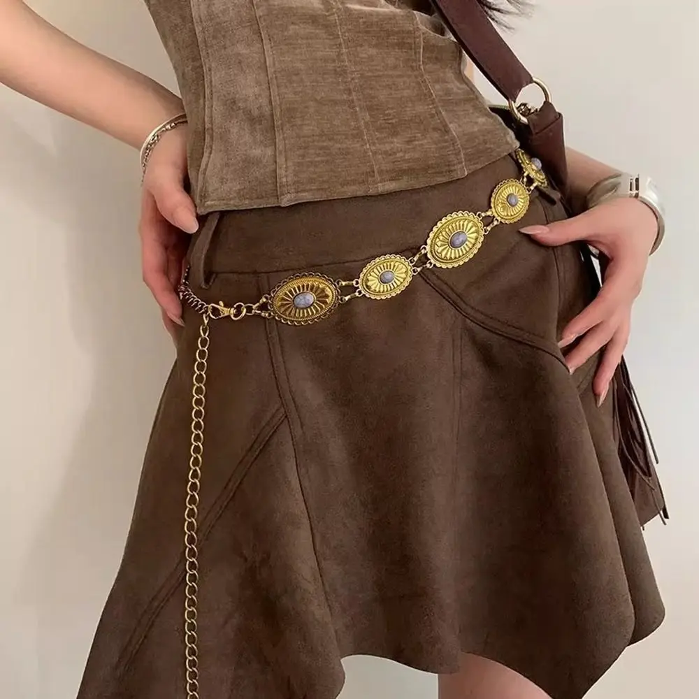 Elegant Flower Metal Waist Chain Vintage Silver Bohemian Style Waistband Waist Jewelry Alloy Ethnic Style Belt Women