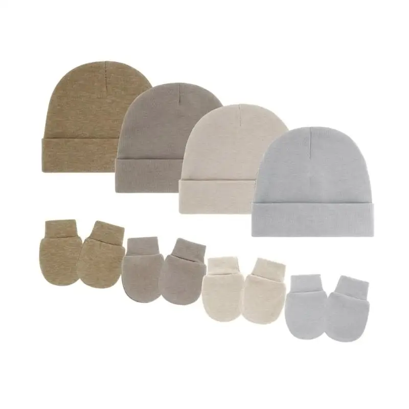 U13F مجموعة واحدة من القبعة والقفازات القطنية للأطفال حديثي الولادة، تناسب مريح، خيارات متعددة الألوان #4