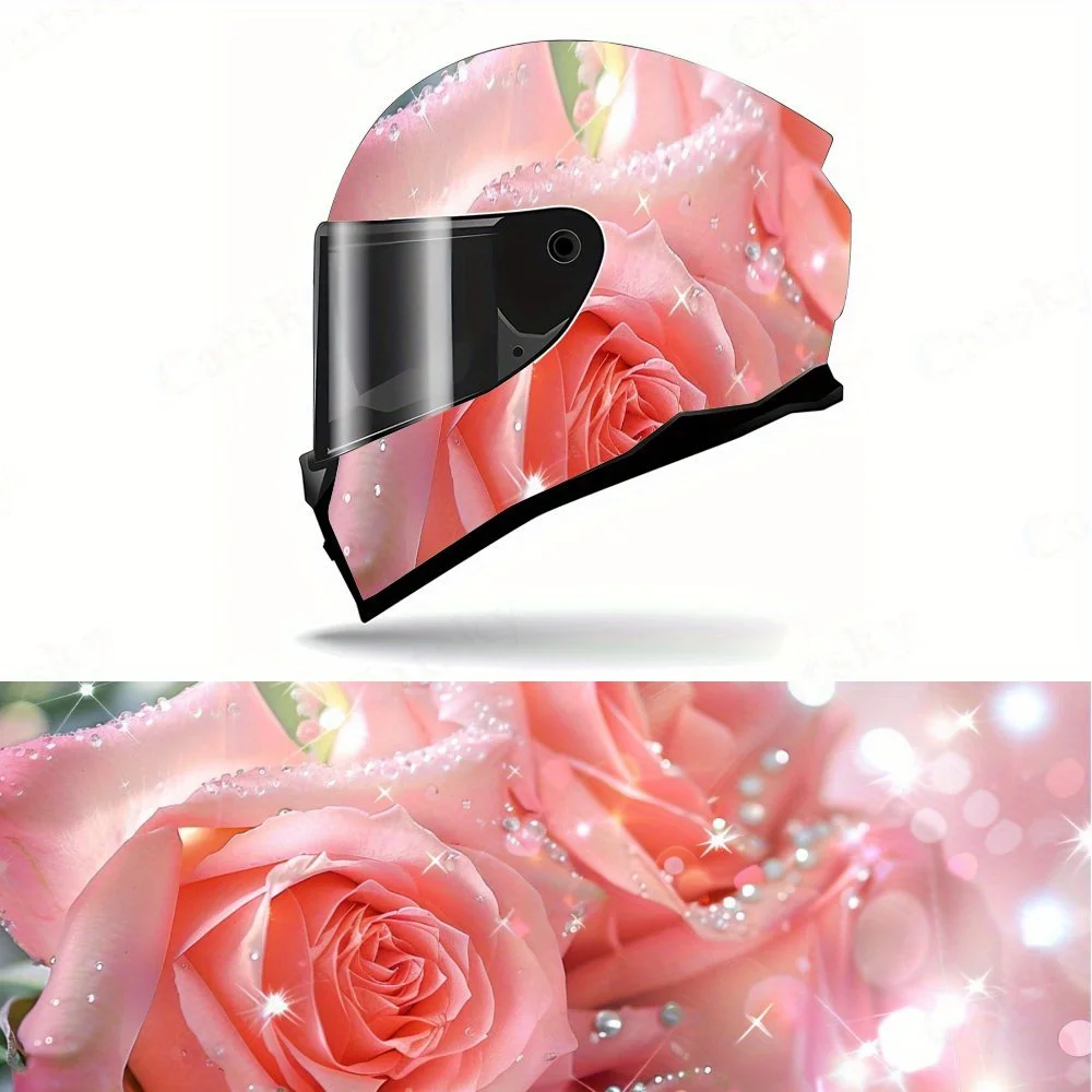 

Artistic beautiful pink rose with crystal Full helmet Wrap Sticker Motorcycle helmet Racing graphic Decal Vinyl wrap helmet deca