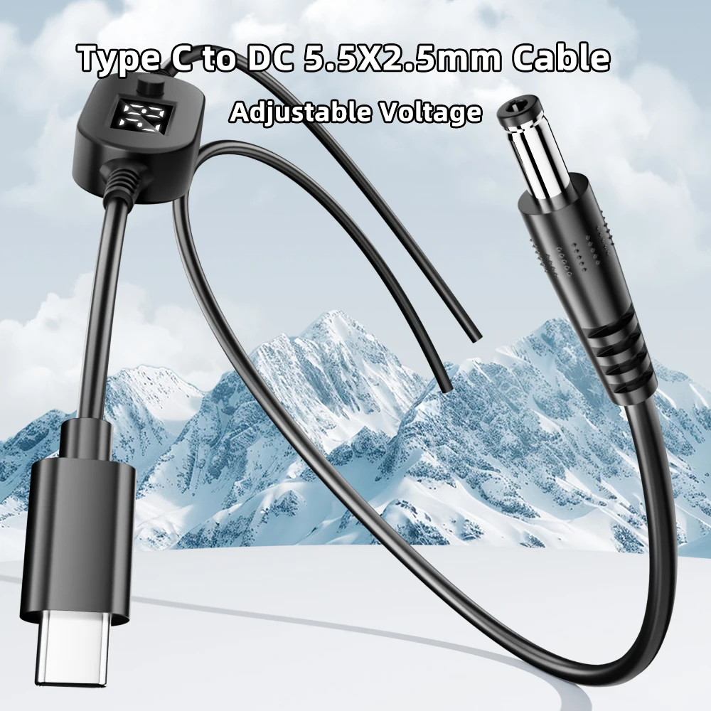 65W 90W 1 ​ 40w tipo c USB-C pd para dc 5.5x2.5mm cabo de alimentação 5v 9v 12v 15v 20v 28v conector adaptador de tensão ajustável