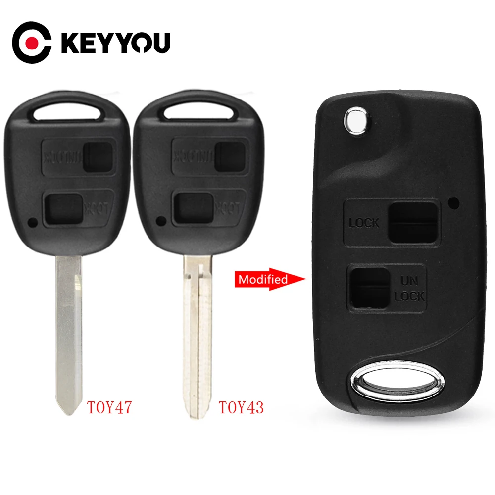 KEYYOU składana klapka klucz zdalny z dwoma przyciskami Shell dla Toyota RAV4 Avalon Echo Prado Tarago Camry Tarago TOY43 / TOY47 obudowa pilota
