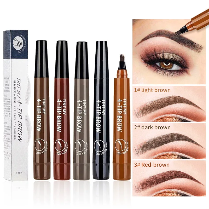 Lápis de sobrancelha líquido impermeável Microblade Brow Maquiagem Pen, Long Lasting Cosmetic, 4 Ponto