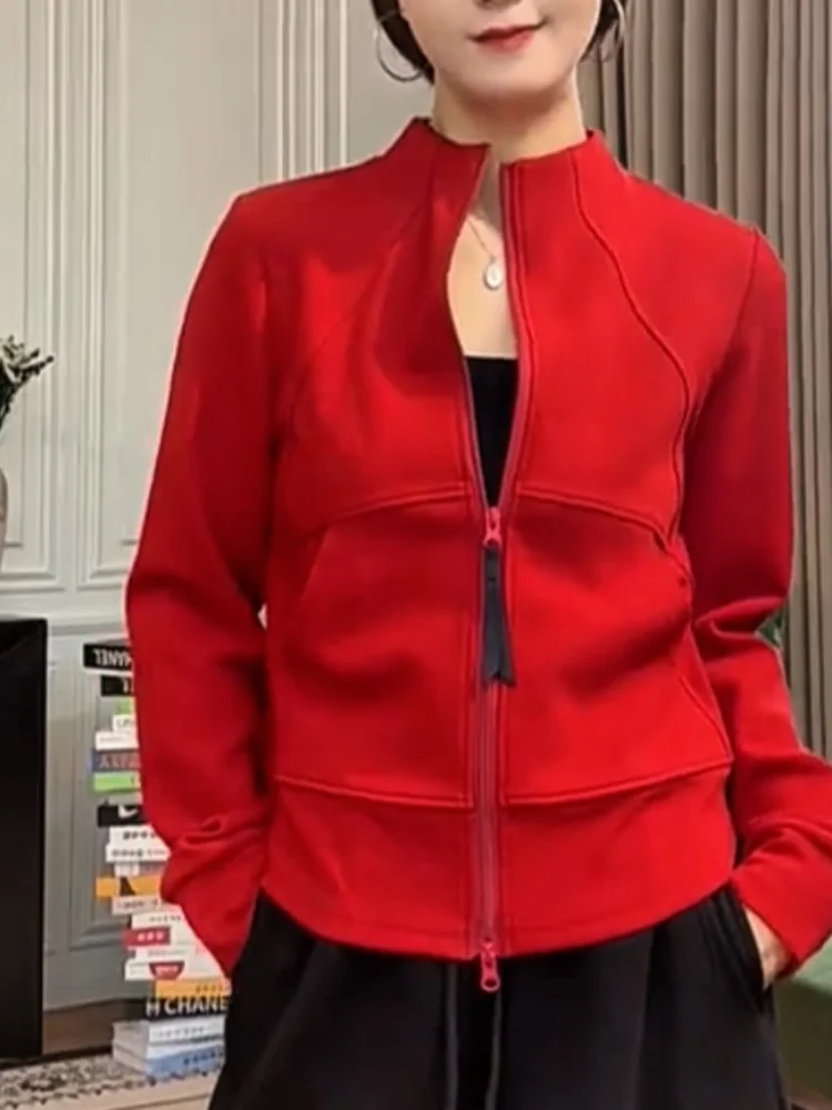 

Корейская повседневная куртка на молнии с воротником-стойкой, больших размеров, модная, универсальная, стройнящая, для осеннего сезона, женская одежда