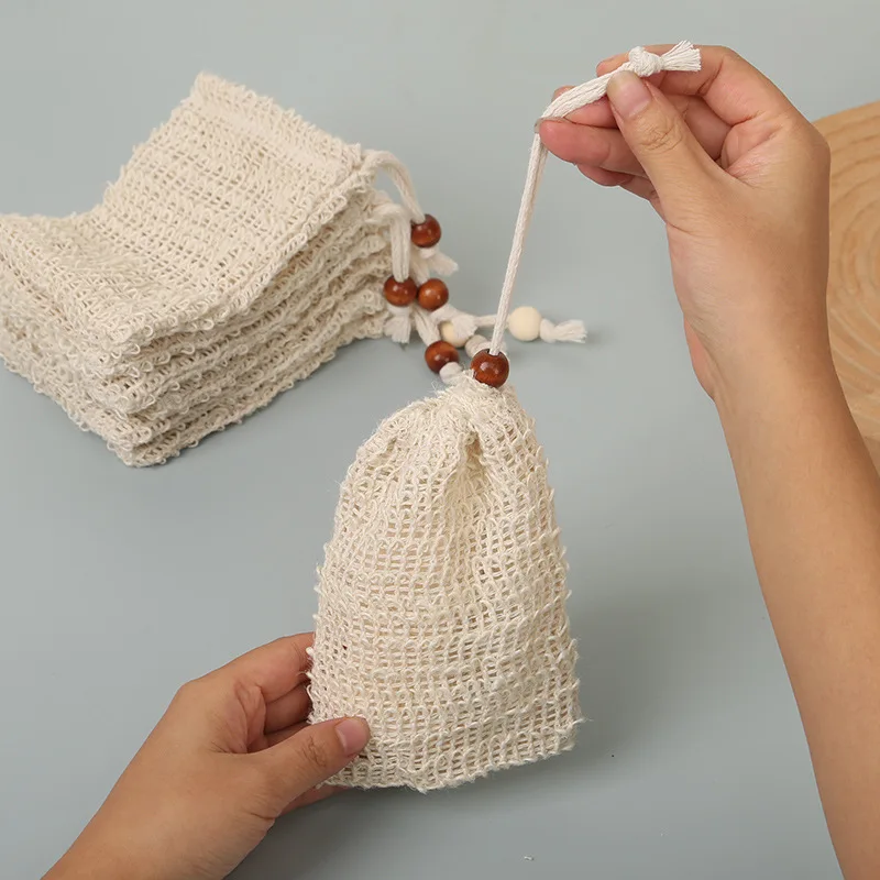 Bolsa de jabón de algodón y lino, red espumosa que se puede colgar, bolsa de jabón con vigas, bolsa de baño Natural, red espumosa de Sisal, accesorios de baño, 1 ud.