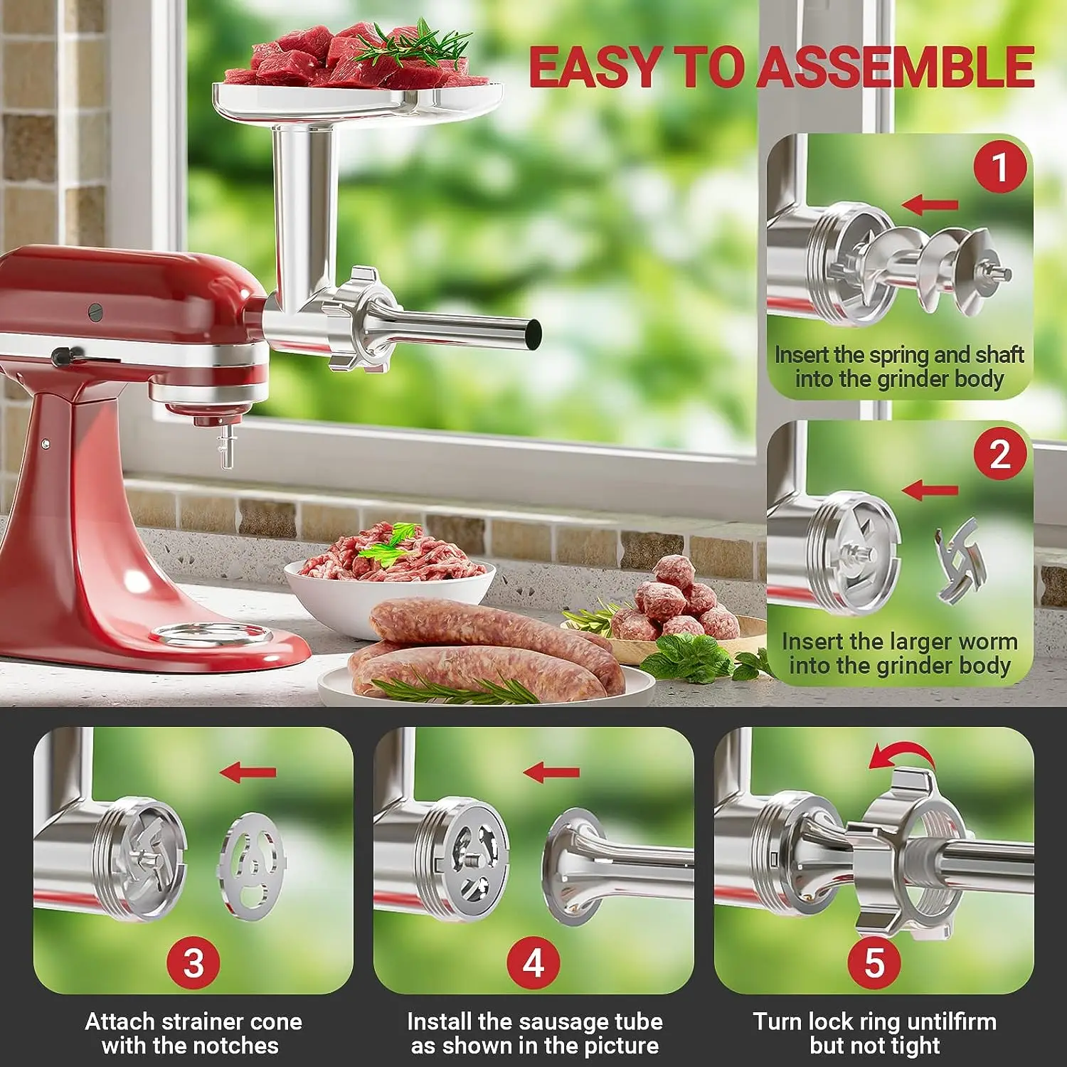 Sausage Stuffer, Great Attachment for KitchenAid Mixers, Including 3 Sausage Stuffer Accessory, Kitchen aid Meat Grinder