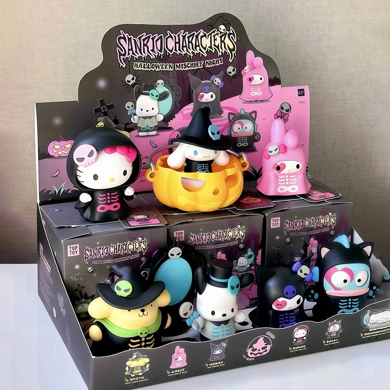 

Новинка 2023 года, Sanrio Halloween Mischief Night Series, слепая коробка Hello Kitty, черный халат, модель, детская коллекционная игрушка, Рождественский подарок
