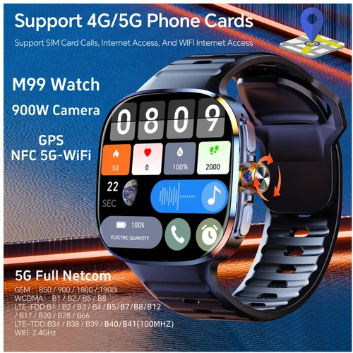 Imagen 2 del producto Reloj inteligente Android Smartwatch versión celular M99 5G con 190 °   Cámara giratoria NFC Brújula IP67 Impermeable Google Play Store