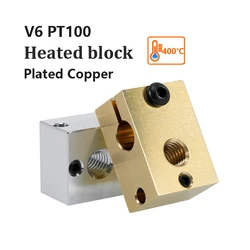 High Quality E3D V6 Heated Block Heatblock Aluminum Brass Plated Copper PT100 V6 Heating Block Extruder Hotend 3D Printer Parts