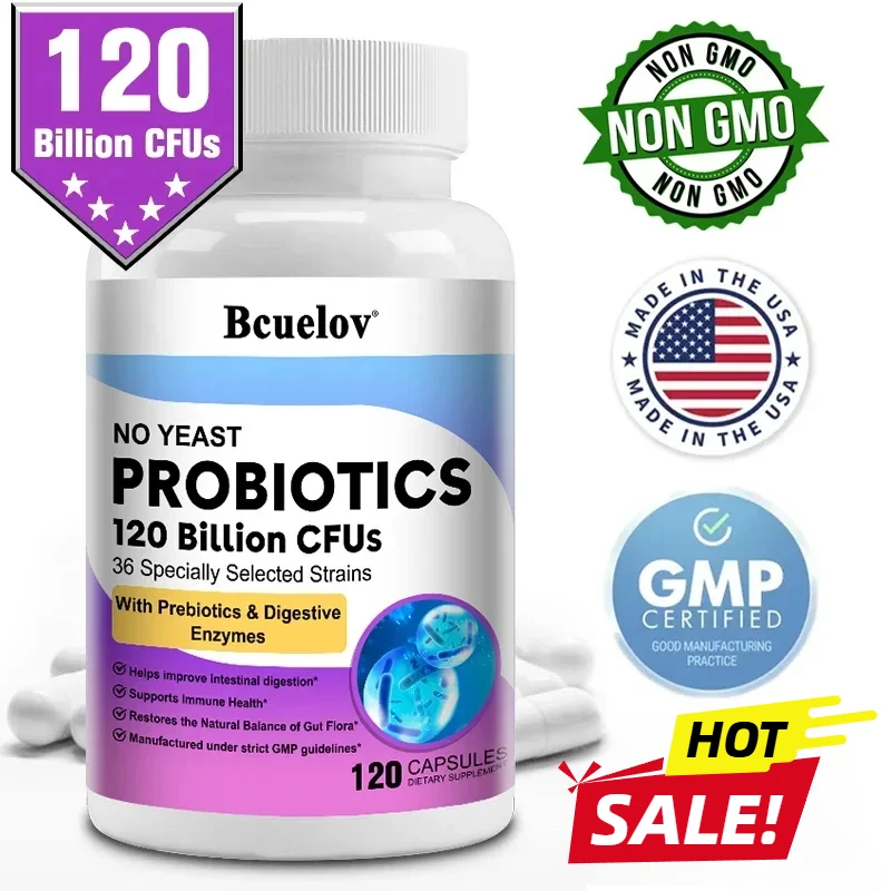 Probiotics 120 Billion CFU 36 Strains Contains Prebiotics and Digestive Enzymes for Digestion and Immune Support Vegan, Non-GMO