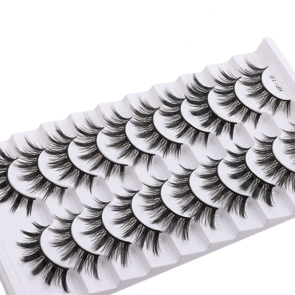 10 Pairs New Natural Long False Eyelashes Fluffy Black Stem Manga Lashes Soft Cross Fake Lashes Eye Makeup Tool