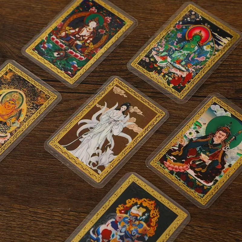 Green And White Tara Lotus Master Shakyamuni Gold Card Painted Copper Card Yellow God Of Wealth Zakki Full Body With Plastic