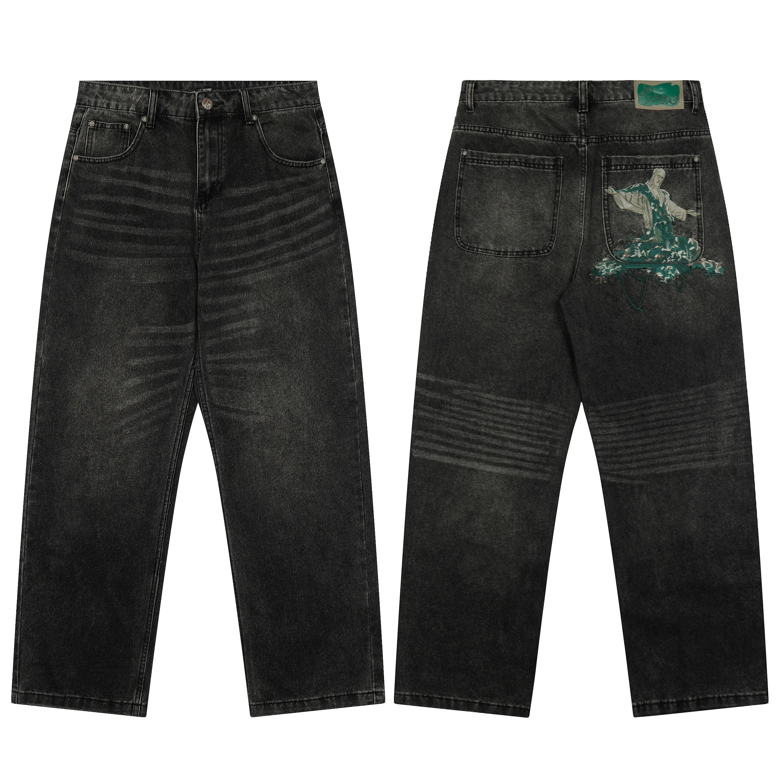 

DERSCHUTZE Pants Retro Washed Embroidered Jeans Casual High-quality Men DERSCHUTZE Jeans