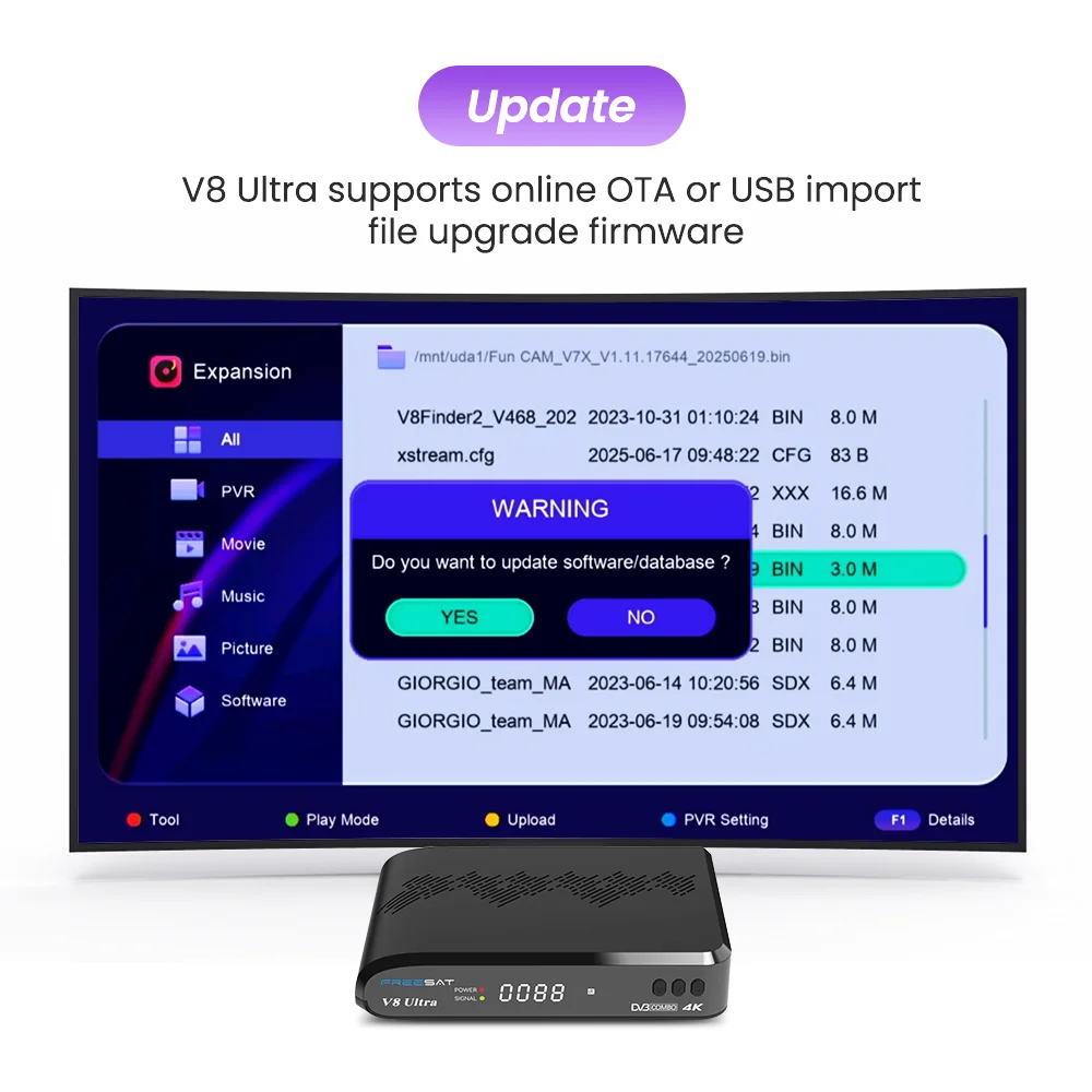 جهاز استقبال قمر صناعي فائق FREESAT V8 4K UHD TV فك DVB-S2X/S2/S/T2/T/C H.265 Wifi 1000M LAN USB يدعم CCAM M3U MARS FUNCAM
