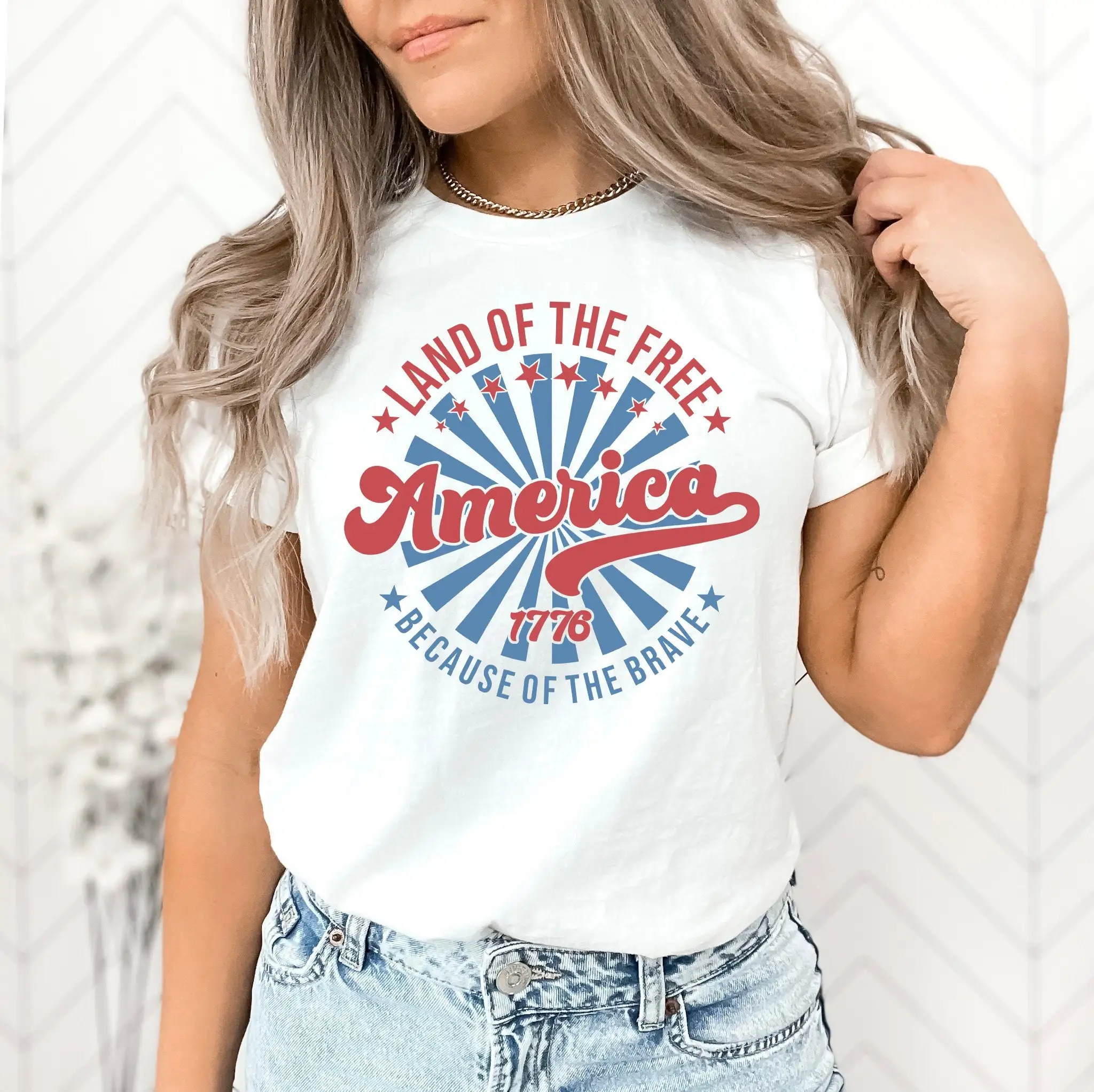 

4th of July T Shirt America Land The Free Retro Patriotic Independence Day