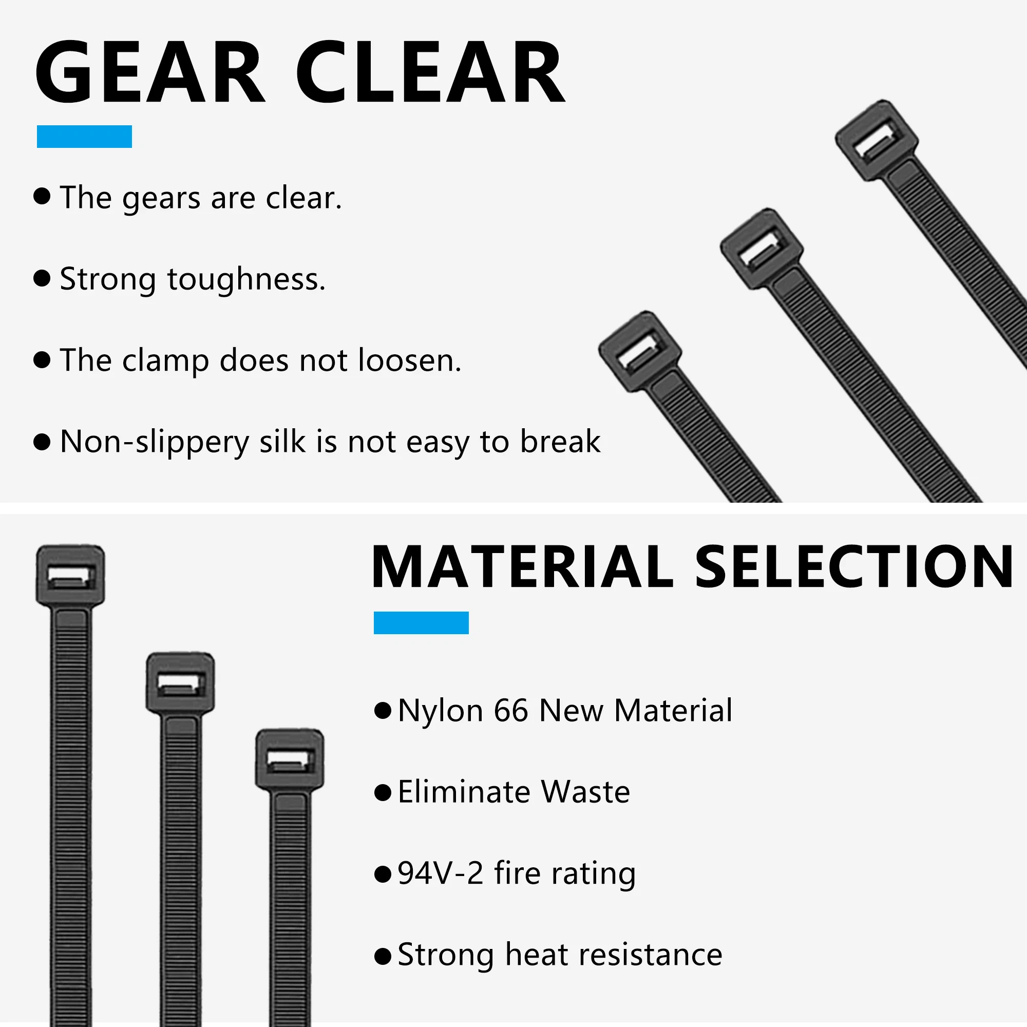 ربطات كابلات نايلون شديدة التحمل، 6 بوصة، قوة الشد 20 رطلاً، عبوة مكونة من 500 قطعة، ربطات كابلات من النايلون، عرض 0.1 بوصة/2.5 مم، أسود.