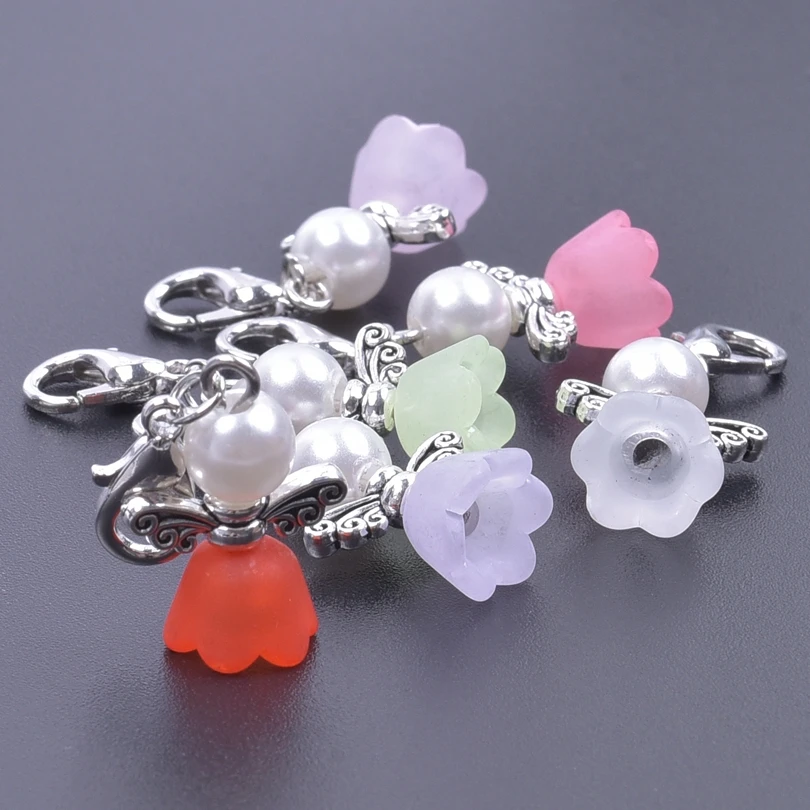 12pcs Guardian Angel Wings Charms For Jewelry Making Supplies Flower Pearl Bead Pendant With Lobster Clasp DIY Wholesale Bulk