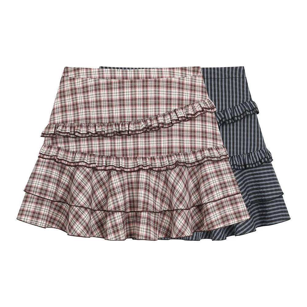 

Корейская кружевная клетчатая юбка А-силуэта, подходит для девочек больших размеров, с короткой юбкой, которая прикрывает плотью и облегает.