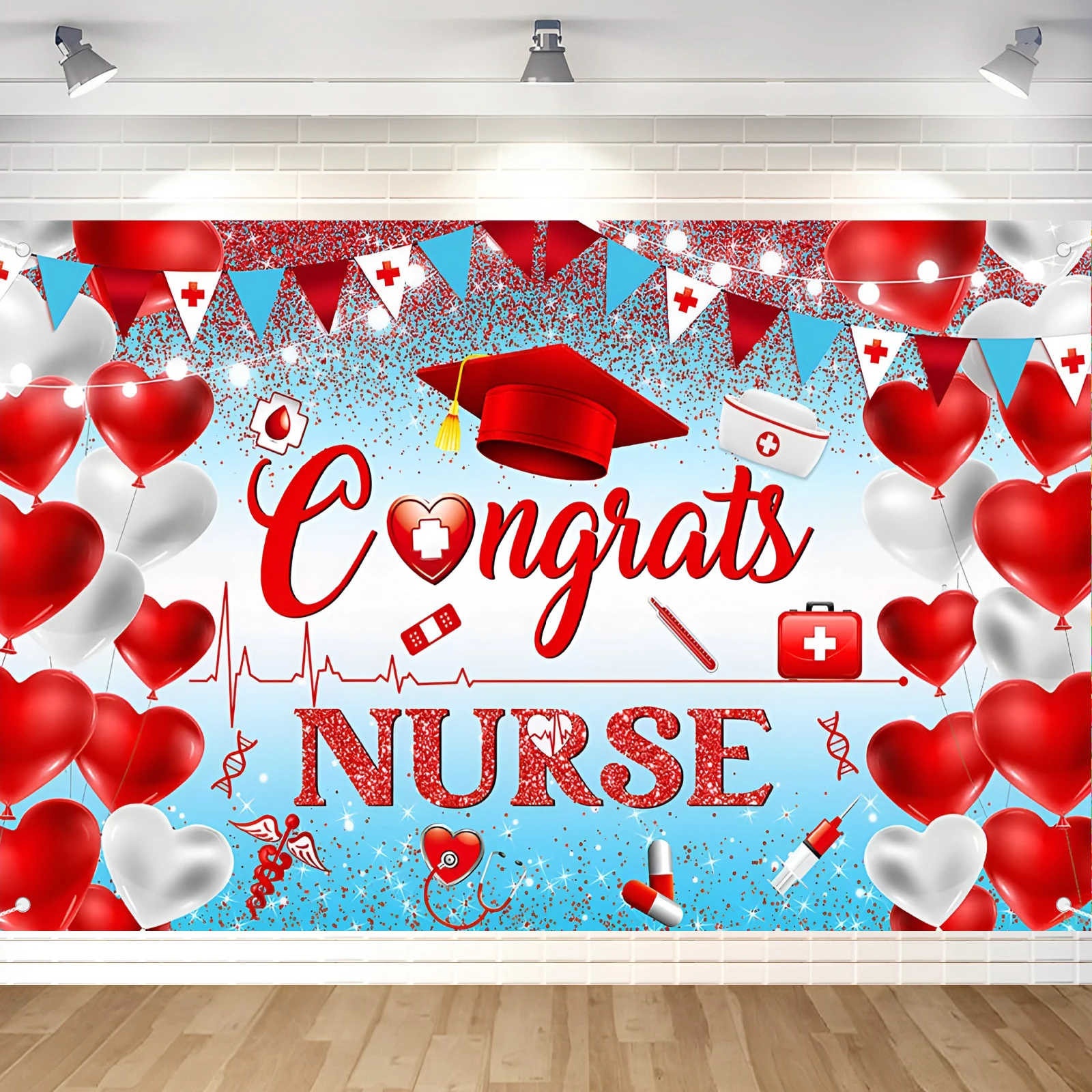 تهنئة ممرضة راية ممرضة حفلة التخرج زينة فئة 2025 غراد خلفية ممرضة غراد خلفية أزرق أحمر