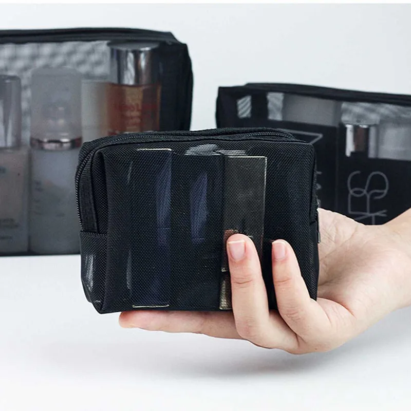 3-Piece Set Mesh Makeup Bag, Ins Style Cosmetic Organizer for Women,Portable Mini Travel Toiletry Pouch for Lipstick & Cosmetics image 4