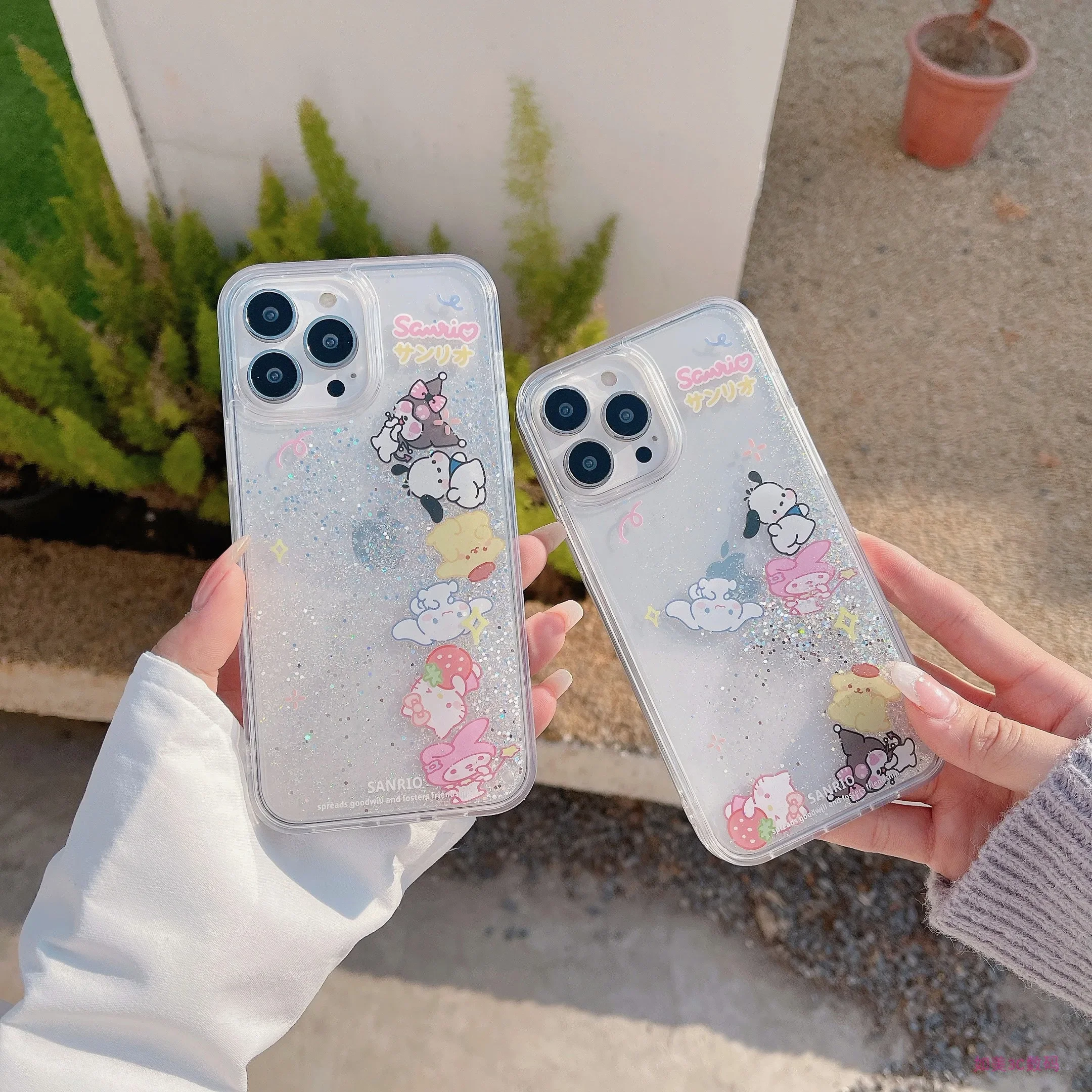 

Liquid Quicksand Glitter My Melody Hello Kitty Pochacco Kuromi Phone Cases For iPhone 15 14 13 12 11 Pro Max XS Plus Back Cover