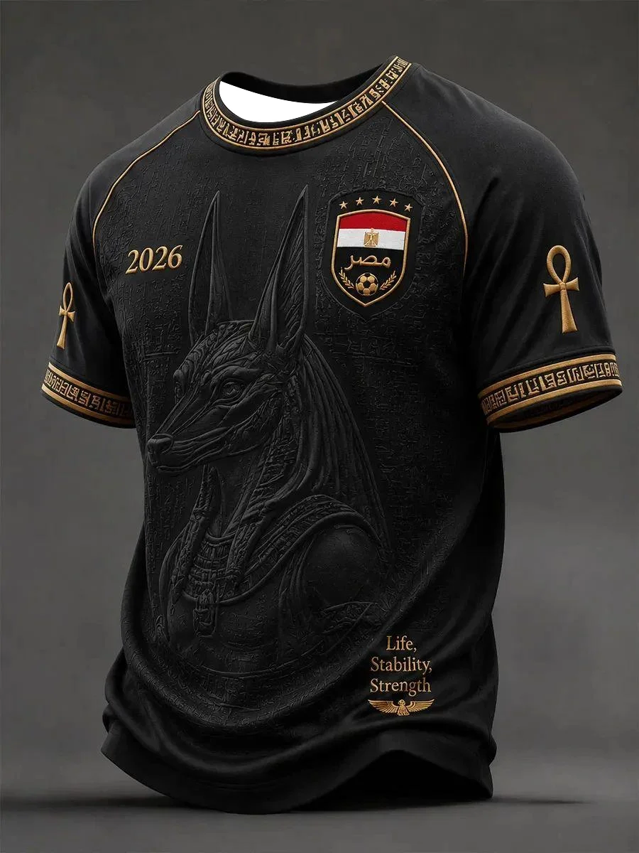 2026 Men's New Egyptian Football Training Shirt with 3D Print, Breathable and Moisture-Wicking T-Shirt for Family Use