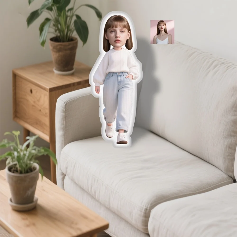 1Pc Personalized Custom Face Photo Cute Throw Pillow, Double-Sided Printed Design, Soft Plush Cushion with Insert, Perfect Gift