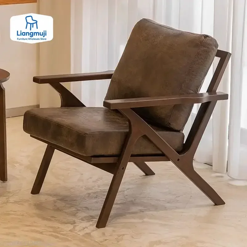 Rubber Wood Single Sofa Chair Coffee House Lounge Chair Living Room Furniture High Resilient Sponge Filling chairs for bedroom