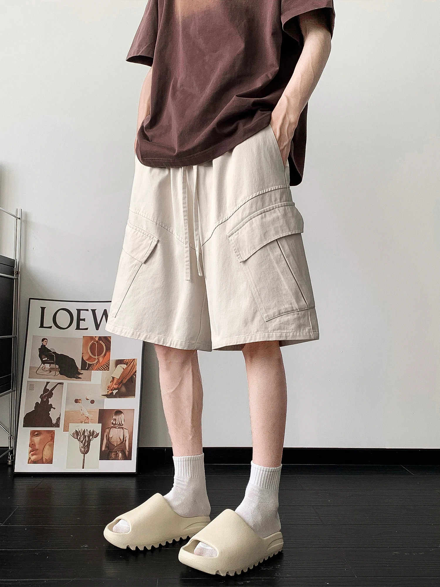 

Men's Workwear ort Pants Summer Casual Loose Wide Leg Pants with Big kets Straight Cut mid Waist Faionable Youth Sle
