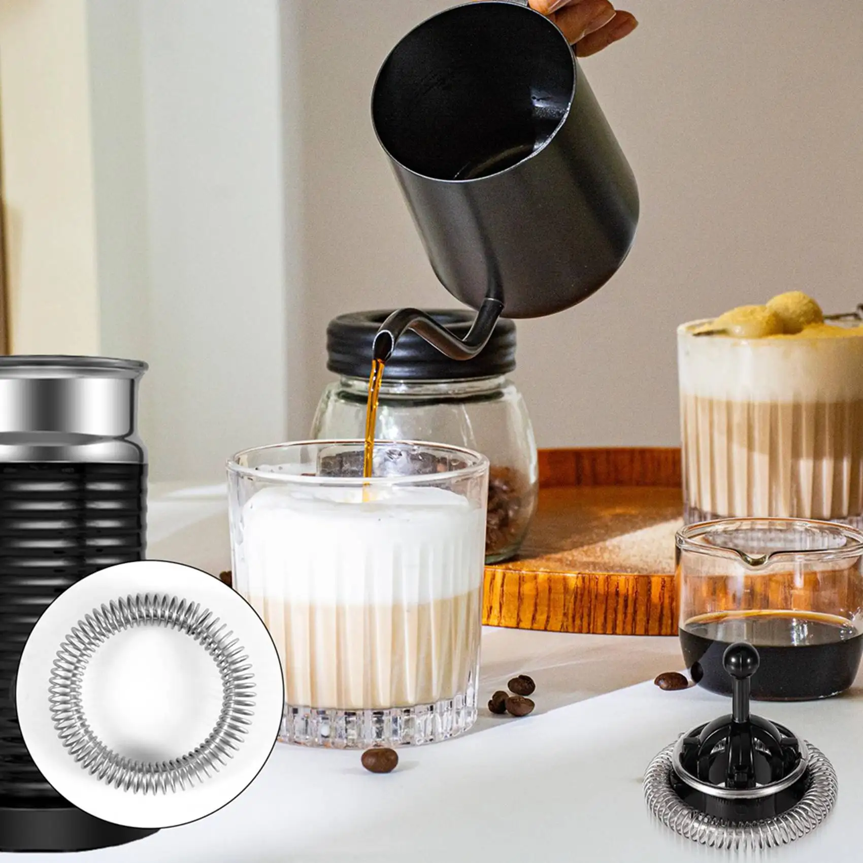 A59P Nuevo Juego de 4 Espirales de Repuesto para Nespresso Aeroccino 3/4 / Plus Whisk, Espirales de Acero Inoxidable para Batidor de Leche, Anillos de Repuesto