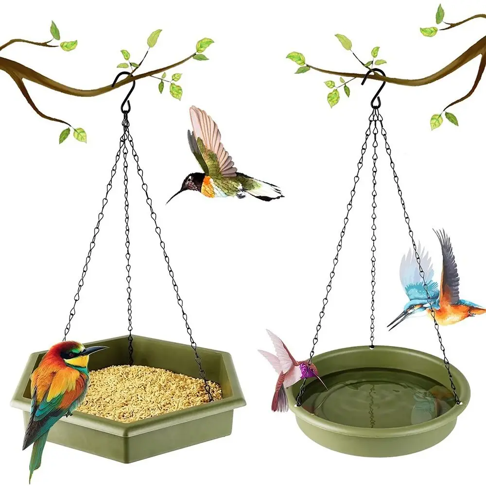 Bird Bath Pendurado Alimentador Do Pássaro, Garden Bird Drinking Plate, Banhos para o Exterior, 2Pcs