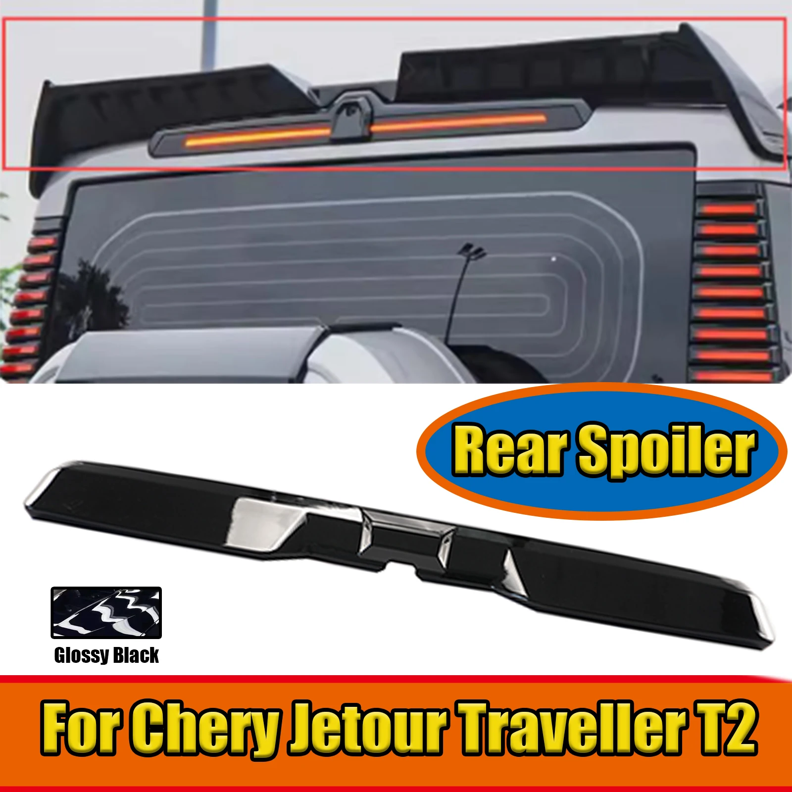 

For Chery Jetour Traveller T2 2023 2024 Car Rear Spoiler Body Kit Accessories Tail Wing Diffuser Trunk Lip Splitter Glossy Black