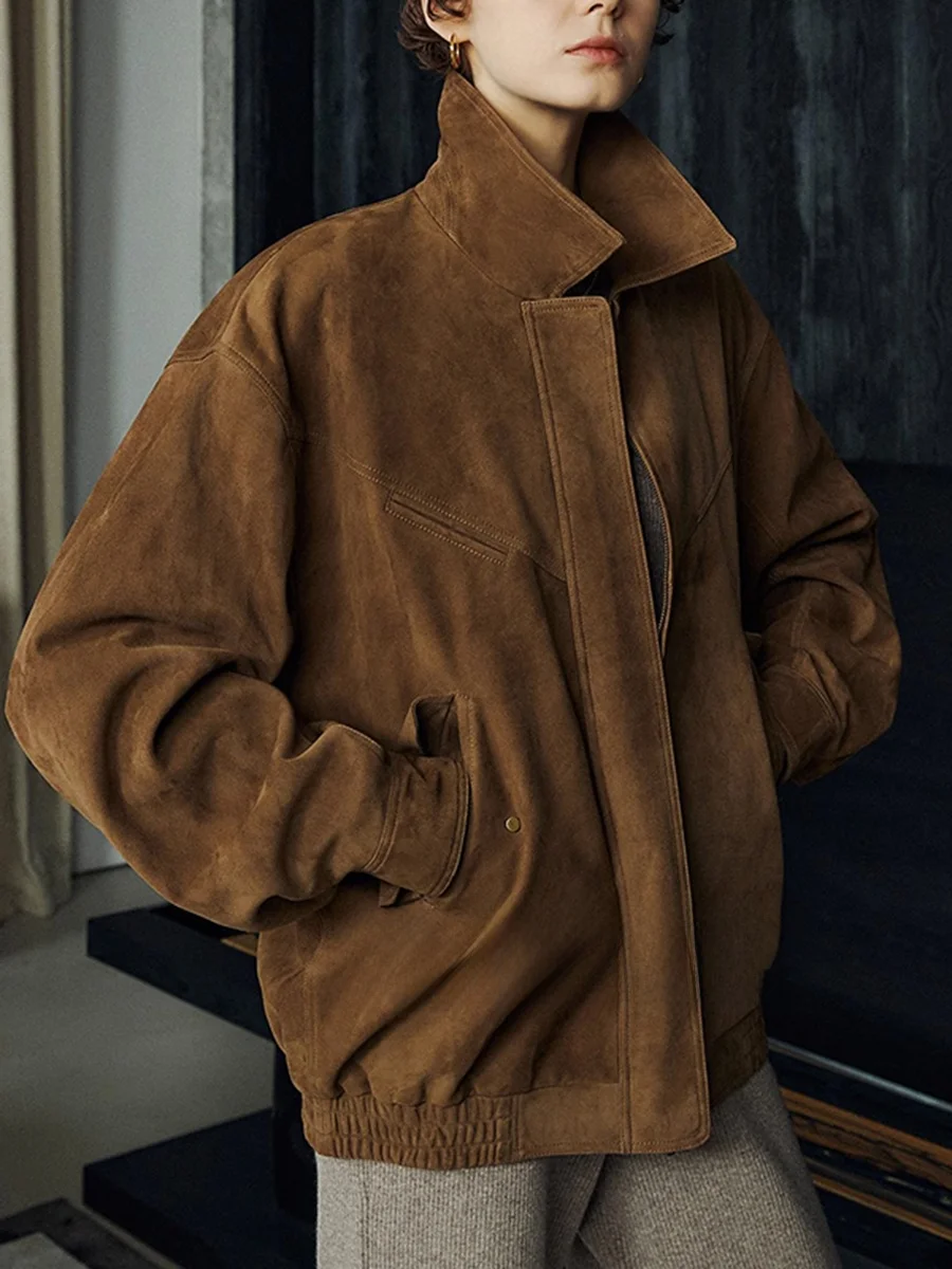 Rétro moderne ample singe daim Jaet femmes Anti-eep velours vêtements d'extérieur printemps 2025 Faion dames ort manteau fermeture à glissière