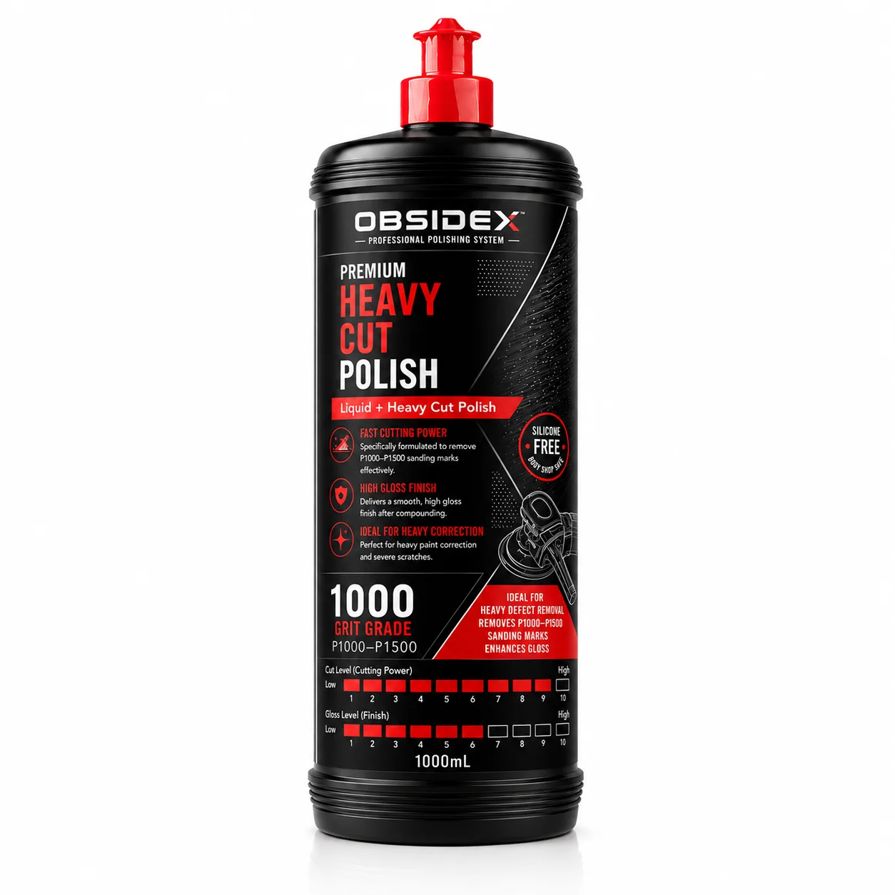 OBSIDEX Heavy Cut Compound – High-Gloss Polishing Solution for Severe Scratches, Oxidation & Sanding Marks (1000mL)