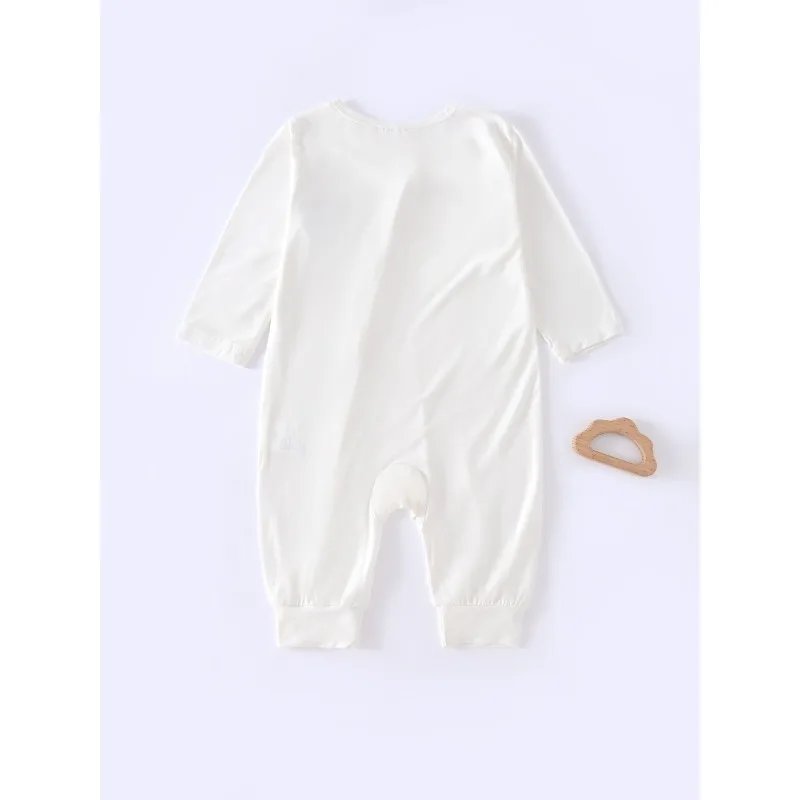 Bamboo Fiber Long-sleeved One-piece Solid Pattern Zipper Rompers for Infants and Newborns