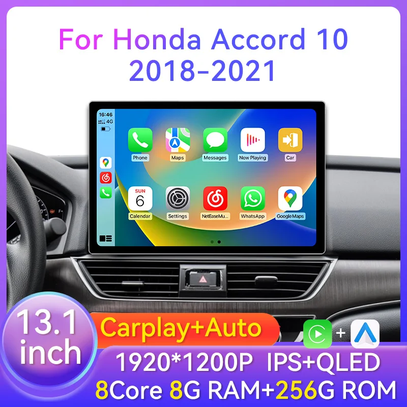 

13,1-дюймовый Android для Honda Accord 10 2018-2021, автомобильный радиоприемник, DVD, мультимедийный плеер, GPS-навигация, 2Din Carplay, головное устройство с экраном