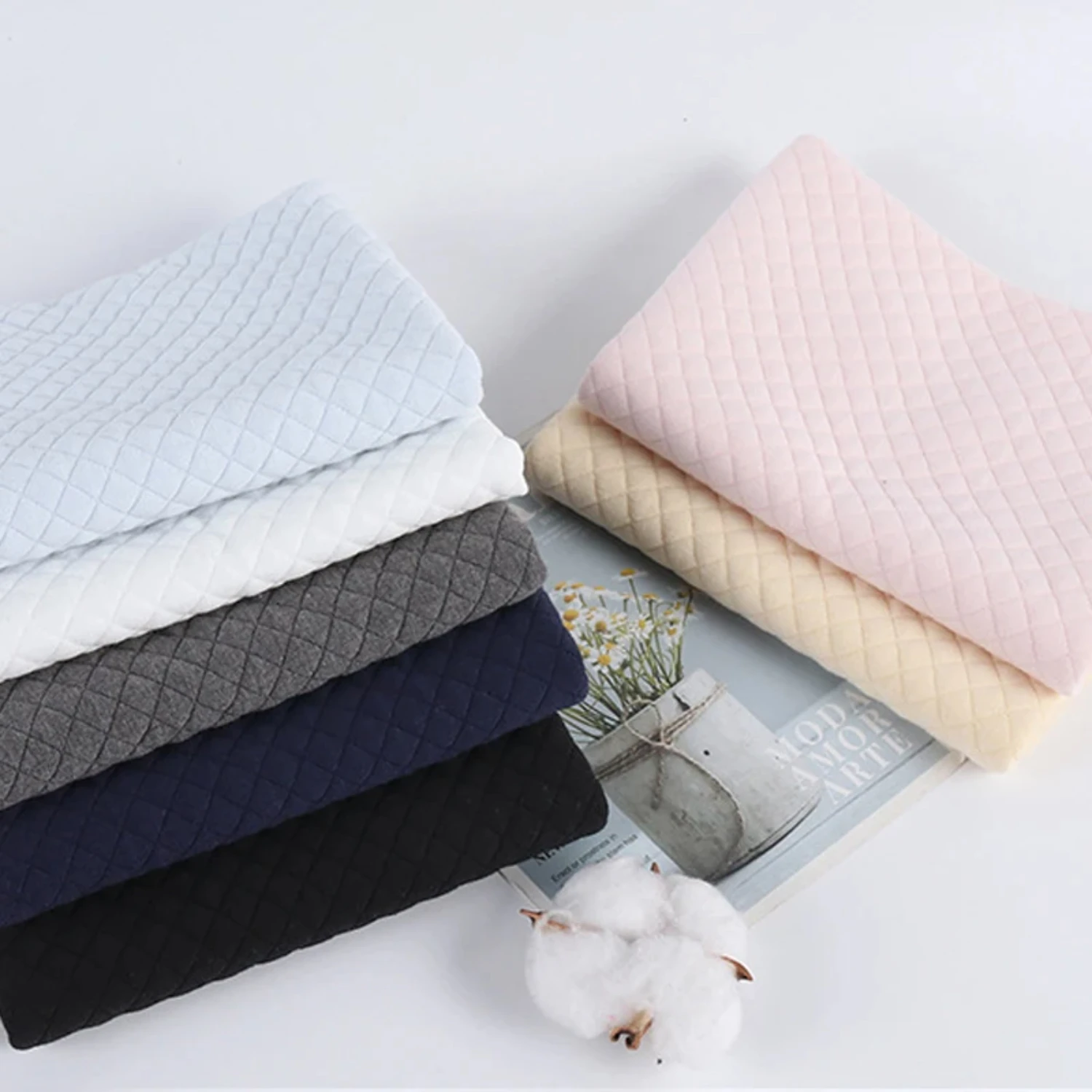 DEKAXID  160x45cm 95% Polyester 5% Spandex Diamond Grid Air Layer Solid Color Fabric For Pillowcase Hoodies Handmade DIY Fabric