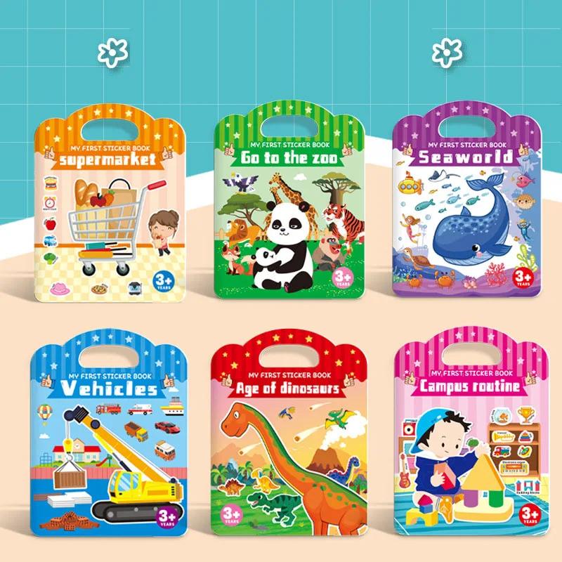 Bambini libro adesivo riutilizzabile scenari multipli fai da te Hand-on Puzzle Cartoon Animal Educational Cognition Learning Toy regalo per bambini