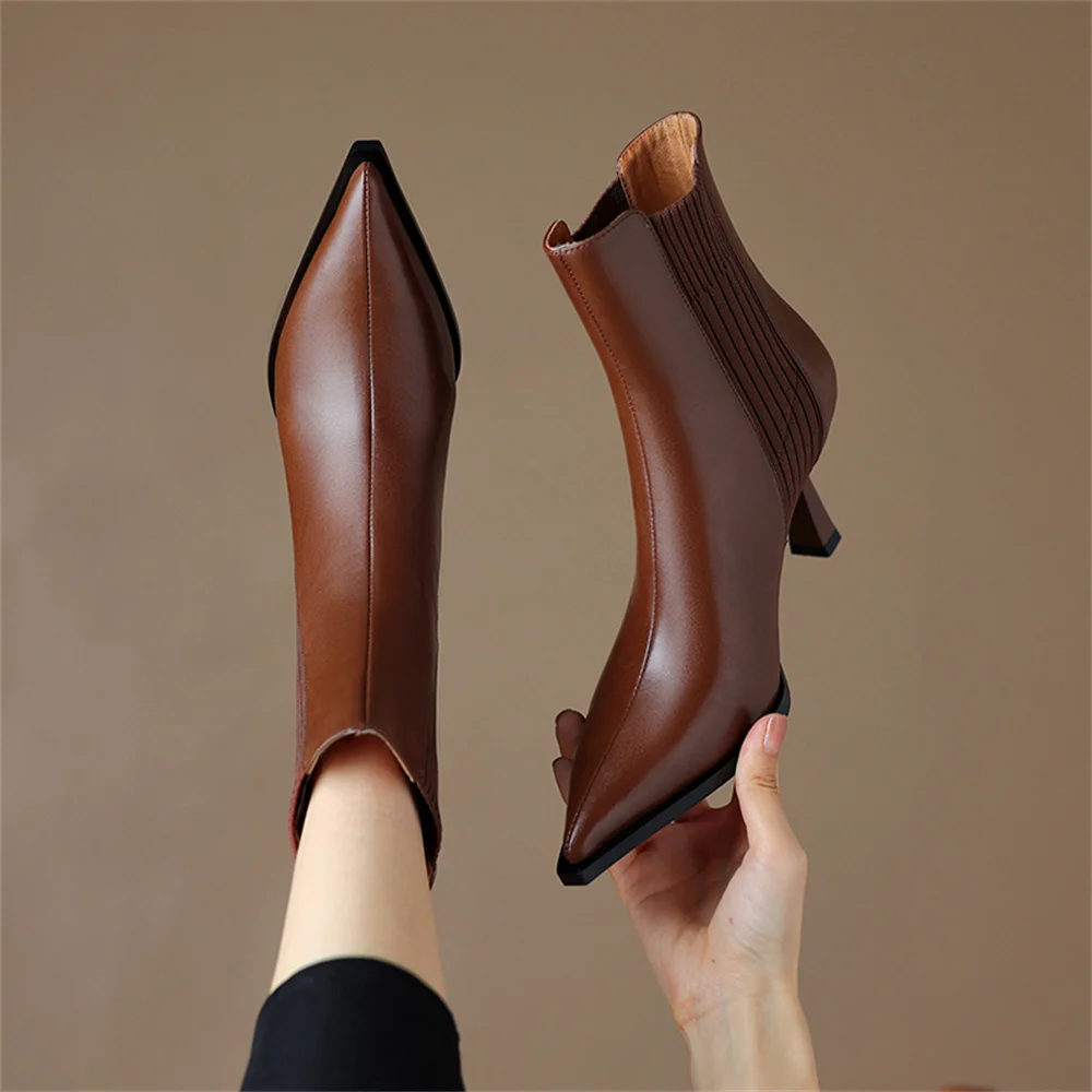 FEDONAS Sexy Women Ankle Boots Genuine Leather Thin High Heels Office Pumps Sexy Pointed Toe Basic Boots Warm Autumn Winter Boot