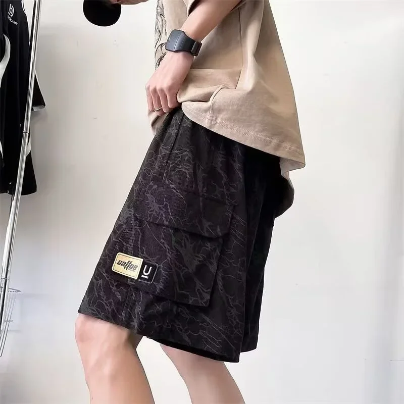 

Летние мужские шорты-карго с несколькими карманами и принтом тай-дай, новинка 2025, модные прямые шорты-бермуды в стиле хип-хоп, повседневные винтажные шорты Y2K