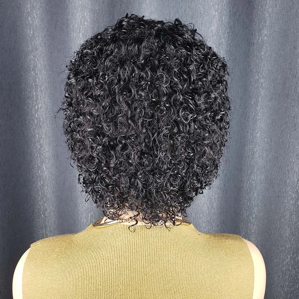 شعر بشري قصير مجعد شعر مستعار مع بانج مجعد عابث قطع الباروكات للنساء السود ريمي الشعر البشري آلة صنع الباروكات للاستخدام اليومي