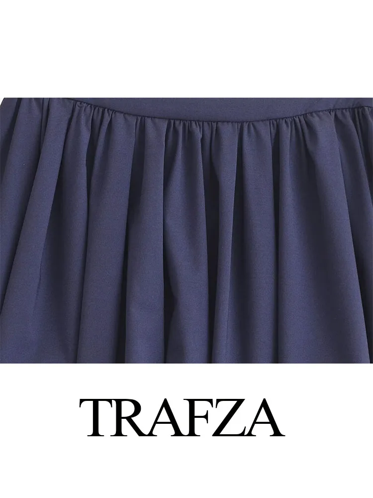 TRAFZA Women New Chic Fold Decorated Slim Fit Mini Skirt Summer Women's Mid Waist Side Zipper Decorated Short Skirt Street Wear