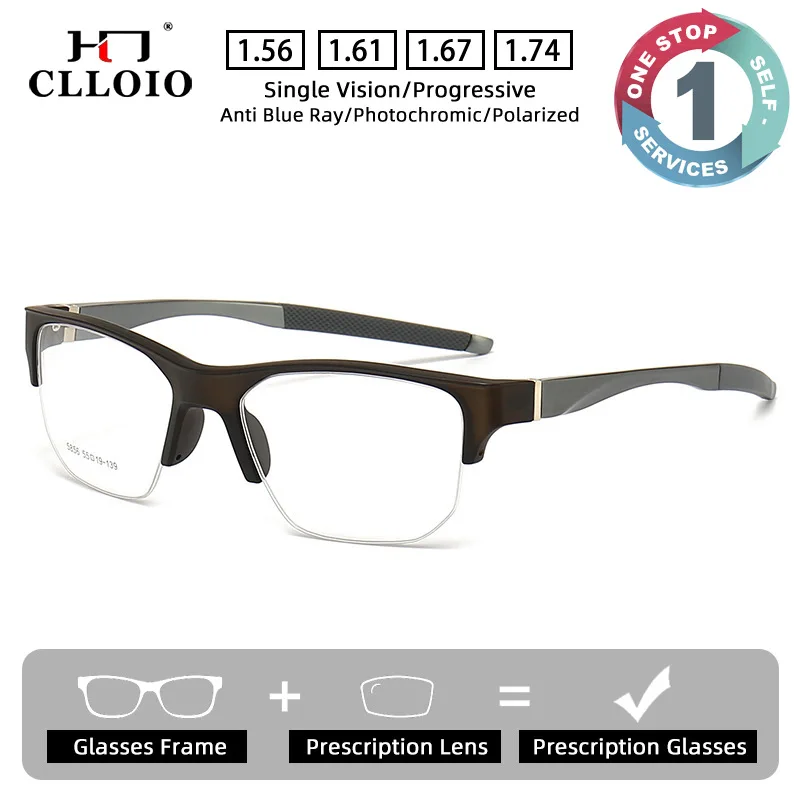 CLLOIO Ultraleichte sportliche Korrektionsbrille, Anti-Blaulicht-Brille für Herren, Myopie-Brille, halbrahmenlose, quadratische, progressive Lesebrille