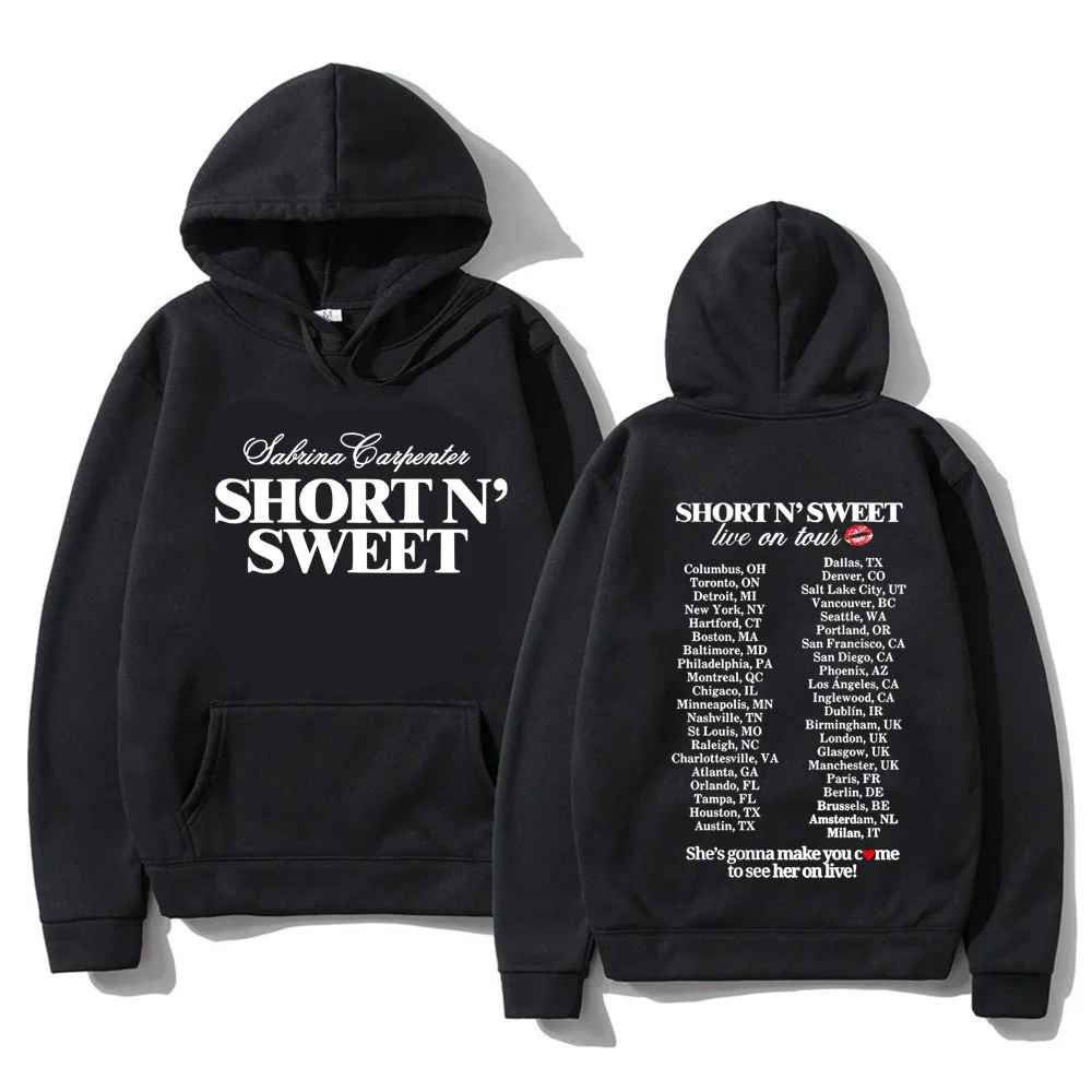 Sabrina Carpenter Short N Sweet Live Tour 2025 Felpa con cappuccio Moda unisex Harajuku Felpe con cappuccio Hip Hop Autunno Inverno Pullover vintage