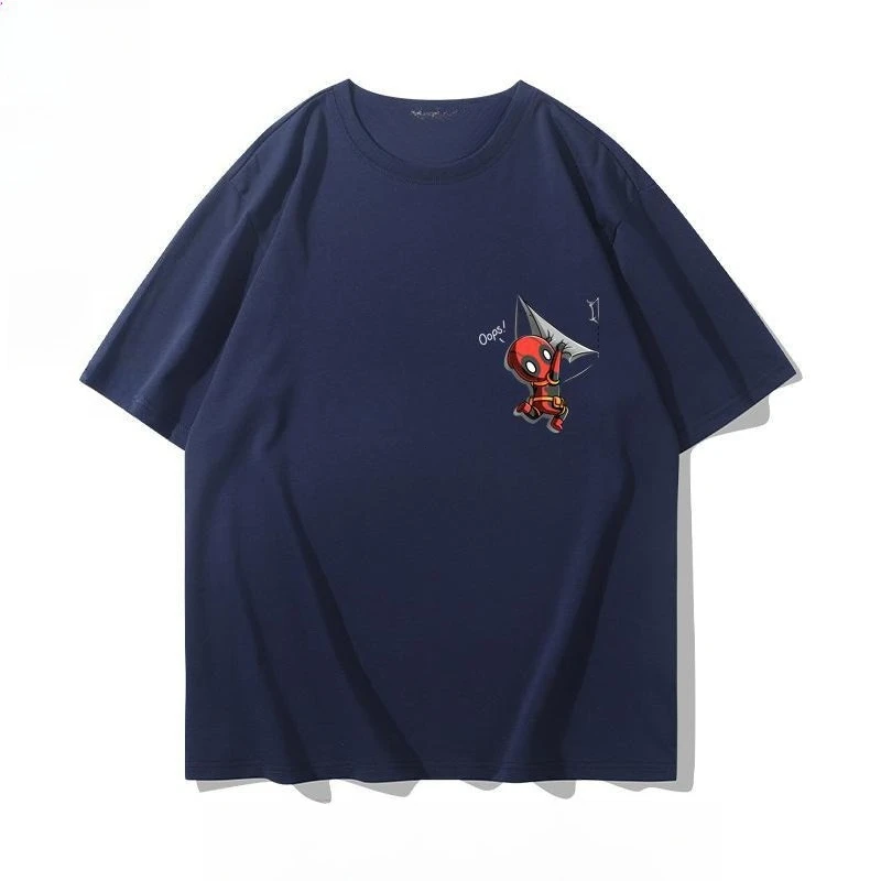 Marvel Deadpool Joint estilo cómico americano manga corta hombres y mujeres 2025 nueva camiseta suelta de algodón tendencia pantalón corto Casual manga
