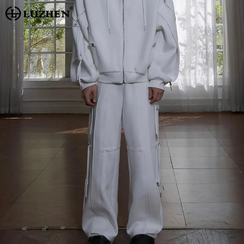 

LUZHEN Drawstring Design Wide Leg Trousers Autumn Original New Men's Casual Loose Sport Straight Pants High Quality 2024 LZ5249