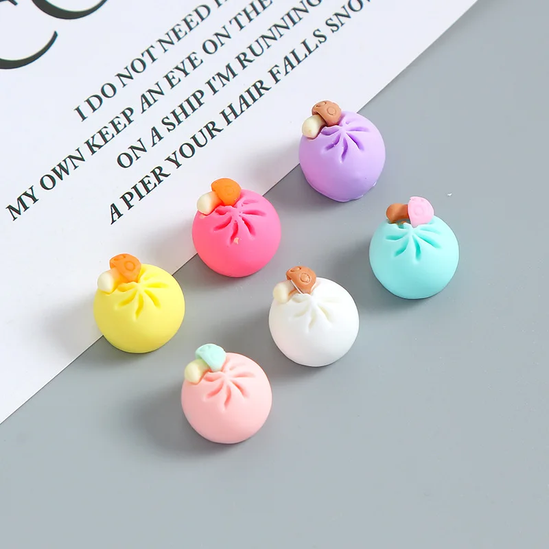 10Pcs Candy Color Steamed Stuffed Bun Resin DIY Shoes Hat Icebox Barrette Mobile Phone Case Scrapbook Cream Glue Flat Back Resin