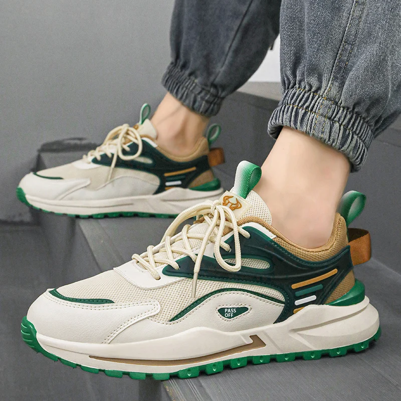 EZIIOT Spring Autumn Seasons Casual Sports Men\'s Shoes Fashionable Upper Stitching Comfortable and Breathable Beige Size 39-44