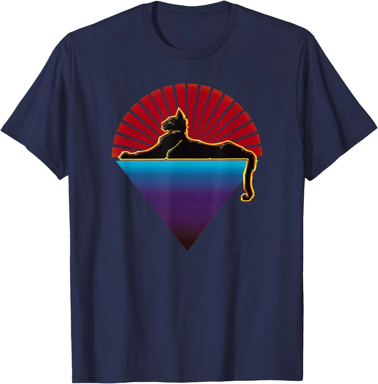 Retro Vintage Black Cat Under The Stars T-Shirt  Streetwear Mens T Shirts