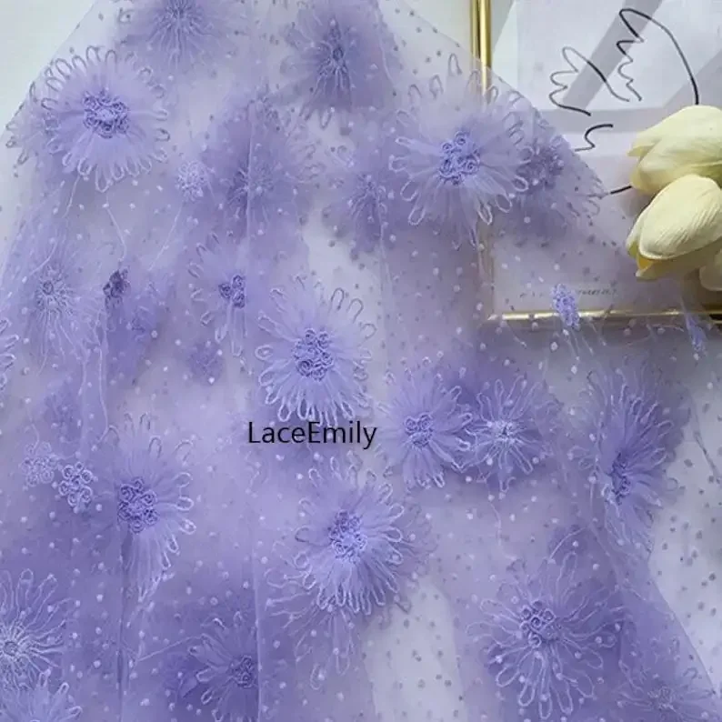 

6 colors Flowers Polka Dot Embroidery lace Fabric Floral soft tulle lace for Girl Dress, Party Dress, bridal dress, Costume