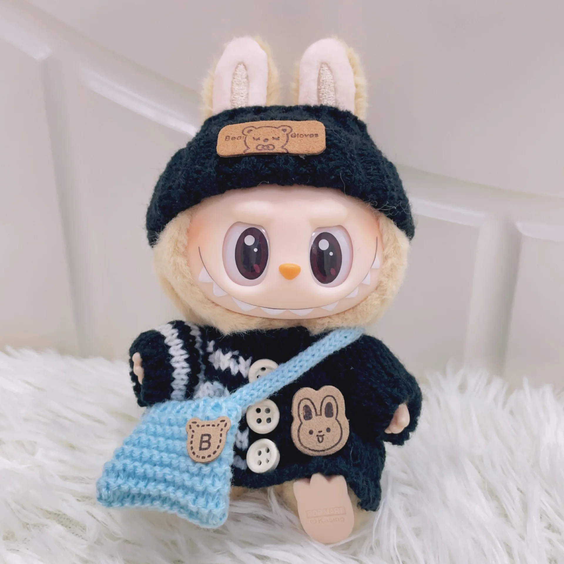 

17cm Hot Labubu Doll Clothes Fashion Clothes Hat Plaid Shirt Jeans For 17cm Doll Clothes Dolls Accessories Three-piece Set Gift